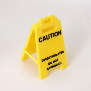 Warning Overstimulation Desk Sign, Funny Sign with Text, Unique Mini 3D Decor Gift for Colleagues and Bosses, Novelty Desk Decor