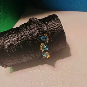 High-Quality Black Macrame Braceletes with Teal Muranos