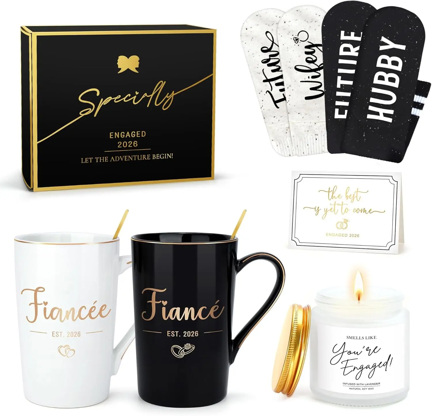 Engagement Gift Set for Newly Engaged Couples with Mugs Socks Candle Card for Her Him Fiance Friends Ideal Just Engaged Decor Gifts