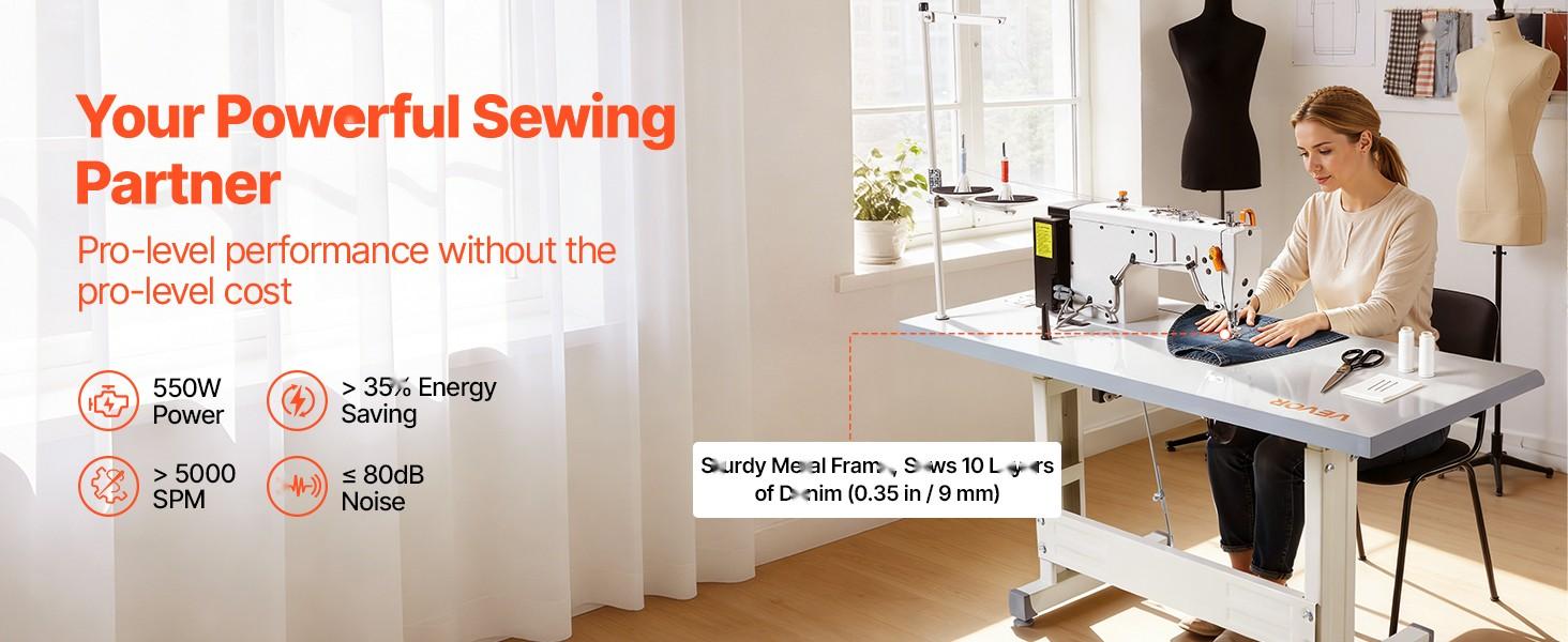Industrial 550W Lockstitch Sewing Machine Set With Servo Motor And Table Stand, High Speed 5000 SPM, All Metal Frame, LCD Panel, Bright LED Work Light, Quilting And Garment Sewing For Cotton Wool Denim Leather Canvas Industrial 550W Lockstitch Sewing Machine Set With Servo Motor And Table Stand, High Speed 5000 SPM, All Metal Frame, LCD Panel, Bright LED Work Light, Quilting And Garment Sewing For Cotton Wool Denim Leather Canvas