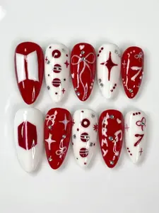 BTS Concert Press On Nails, Kpop Fandom Fake Nails, Red and White ARMY Nail Art, Number 7 ARMY Logo Press Ons, Kpop Fan nails