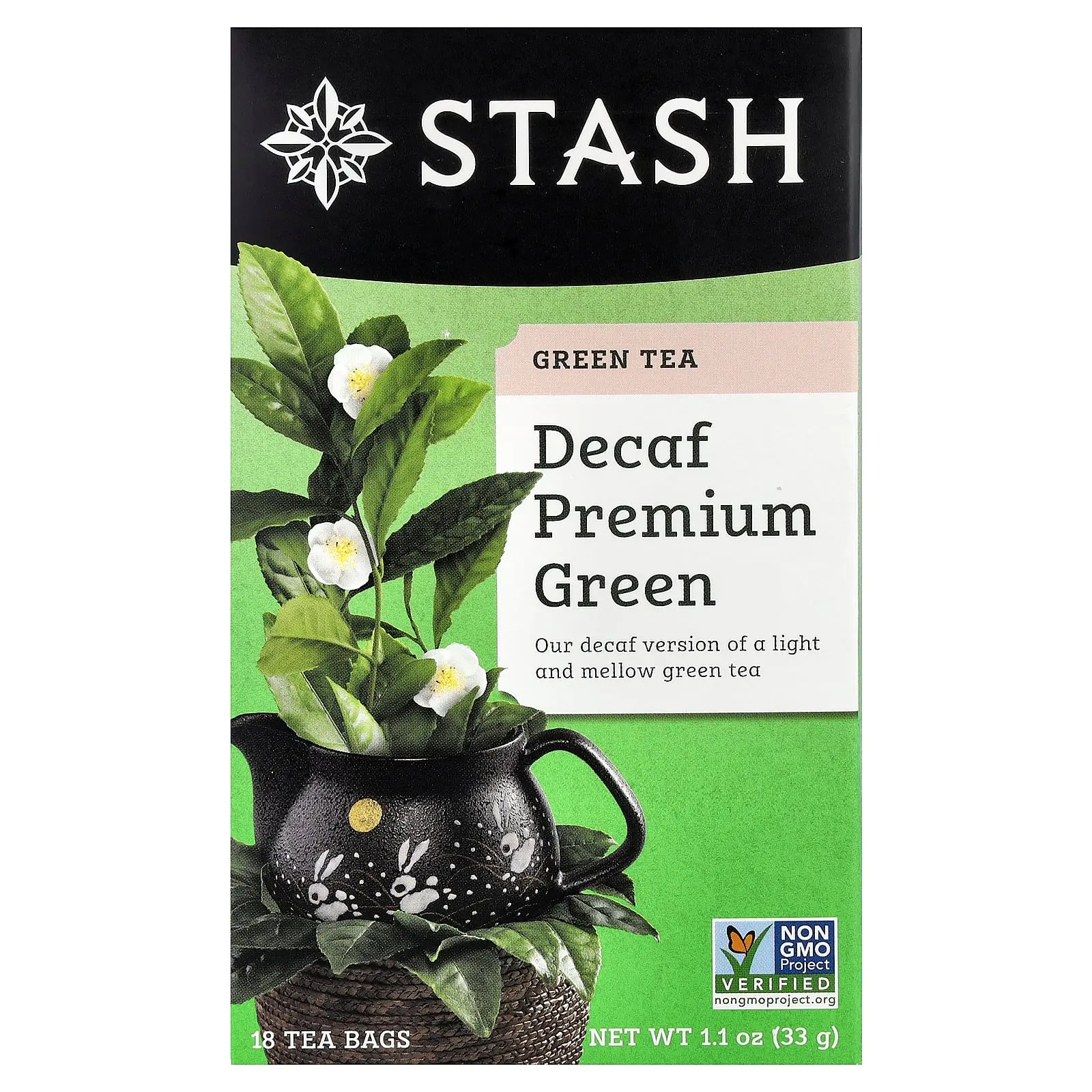 Stash Tea Green Tea, Decaf Premium Green, 18 Tea Bags, 1.1 oz (33 g)