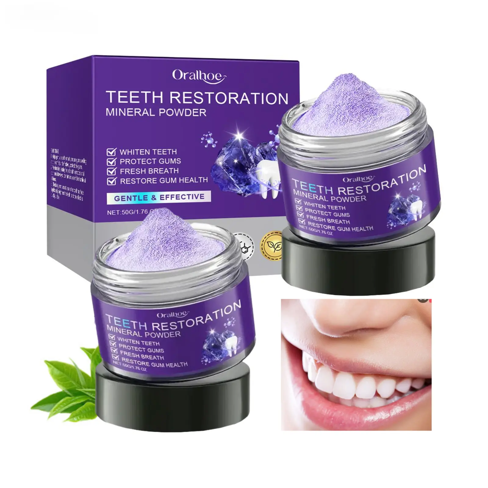 2PCS/1PCS Purple Teeth Brightening Powder, Gentle cleaning and protection for teeth, long-lasting freshness, removal of stains and yellowing. Natural mineral tooth powder, suitable for daily use by both men and women for oral care products. Whitening