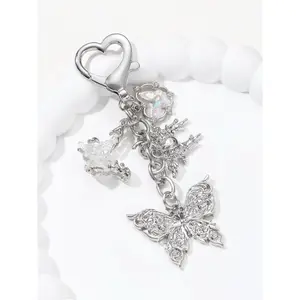 Elegant Vintage Butterfly Keychain, Silver Color Alloy Pendant, Punk Style, Trendy Gift for Friends and Family, Memorial Present