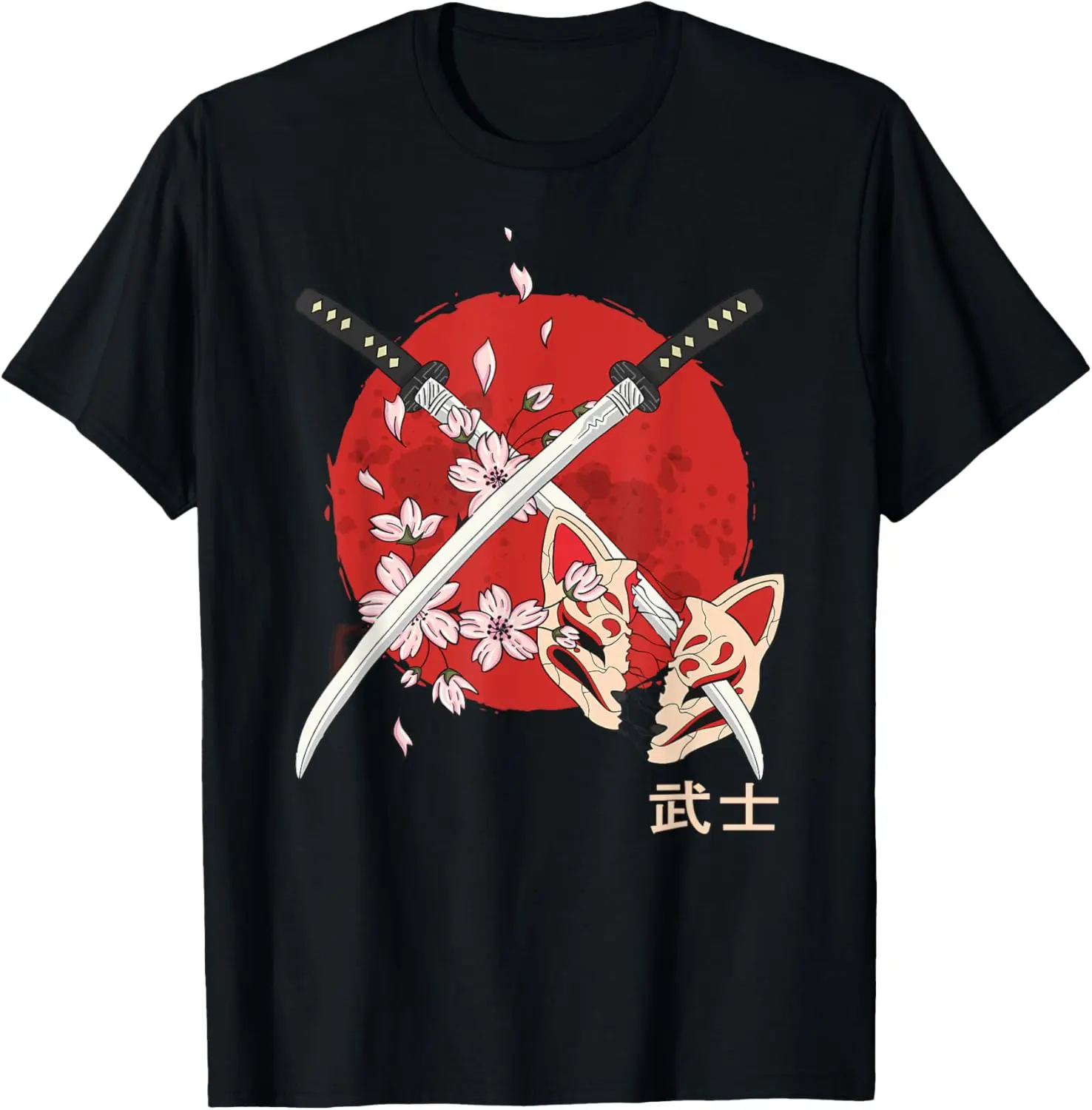 100% Cotton Ancient Japanese Cherry Blossom Samurai Katana Sword T-Shirt