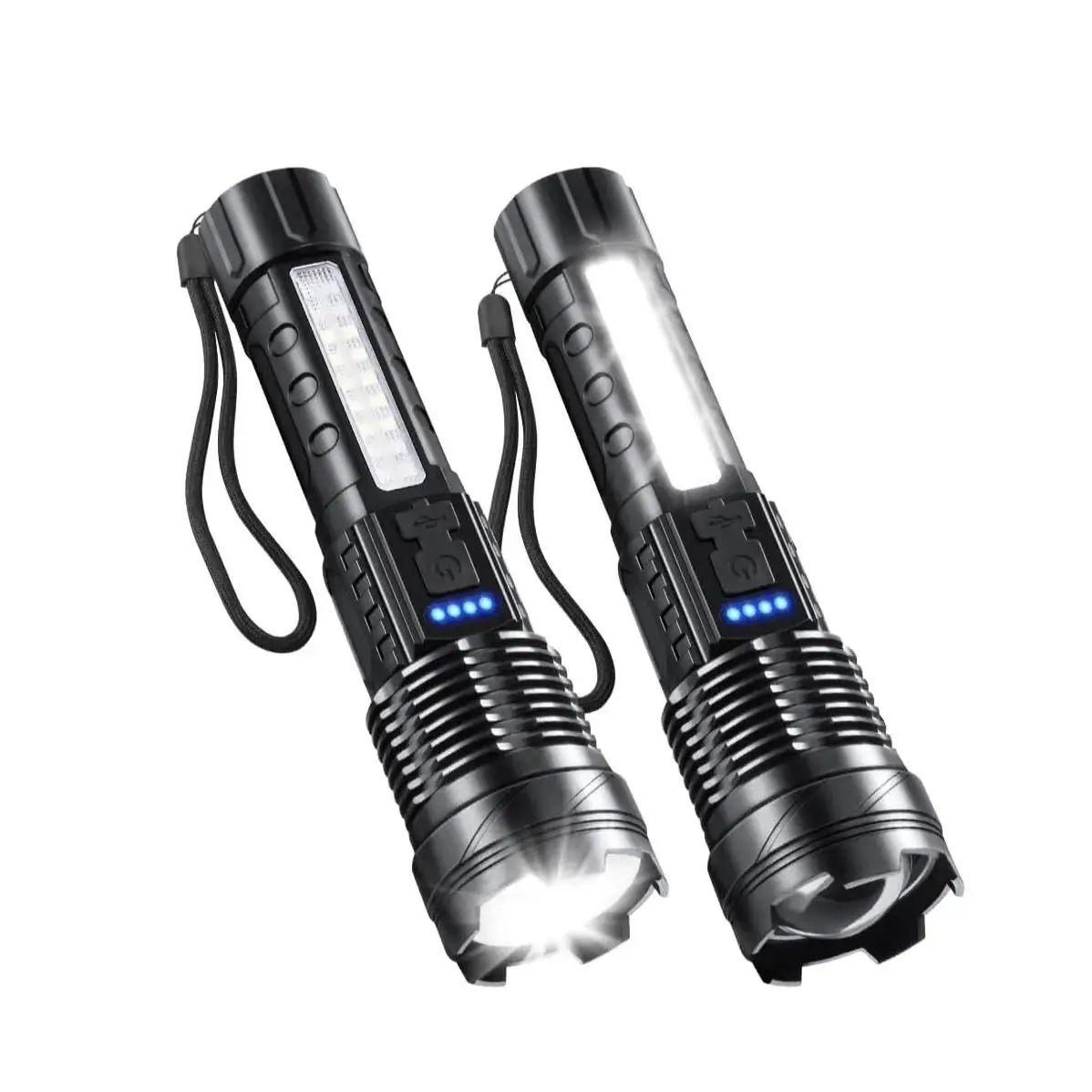 LED Rechargeable Flashlight, 1 Count/2 Counts Waterproof Camping Flashlight with Side Light, Outdoor Flashlight for Fishing, Hunting, Climbing, Campin