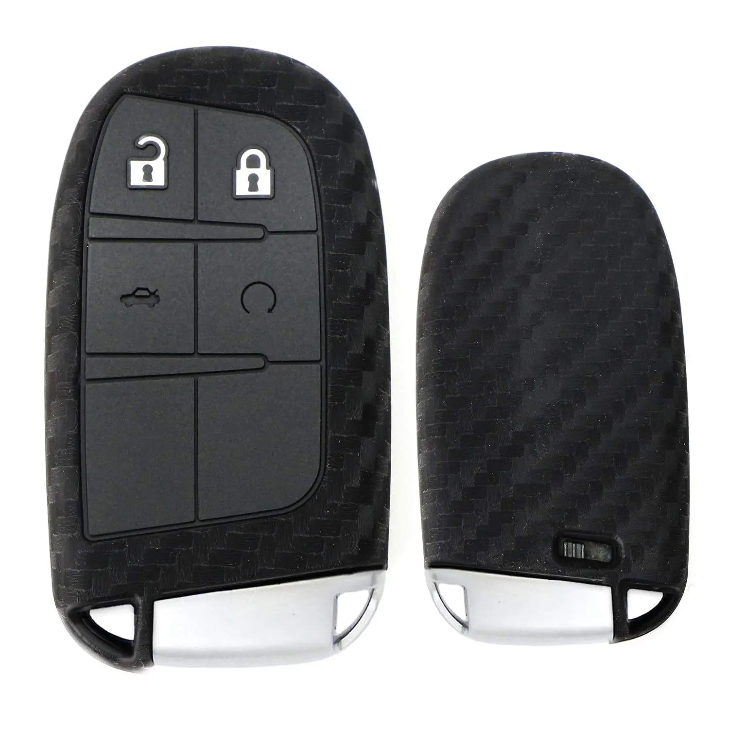 iJDMTOY Carbon Fiber Pattern Soft Silicone Key Fob Cover For Charger Challenger Durango Dart, Grand Cherokee, Renegade, 200 300 Keyless Fob (Black Twill Weave)