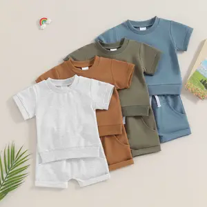 Toddler Boys Clothes Set 3 6 12 18 24 Months 3T Short Sleeve T-shirt Top Elastic Waist Pocket Shorts Solid 2Pcs Outfits