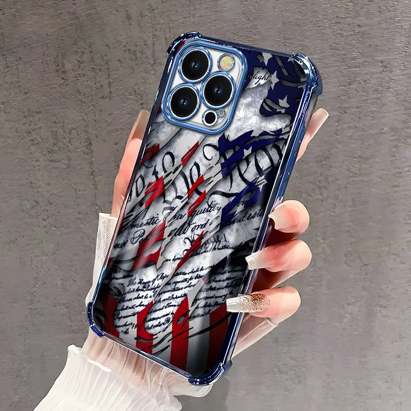 Suitable for [iPhone 13 Pro] high-end phone case🥰,We The People US Flag Phone Case Luxury Plating Four Corner Anti-Fall Shockproof Case Cool Patriotic Gift 952