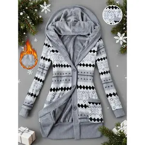 Women's Y2K Style Knitwear Casual Fashionable Slimming Flattering for Autumn Winter Everyday Wear Pink Hooded Cardigan