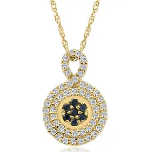 1/4Ct Sapphire & Natural Diamond Pendant Necklace in White or Yellow Gold 1/2" 1/4Ct Sapphire & Natural Diamond Pendant Necklace in White or Yellow Gold 1/2"