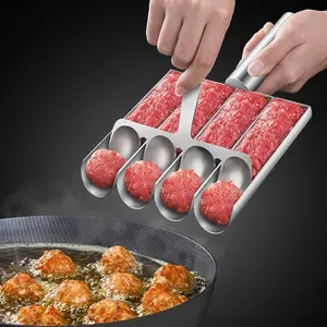 4-in-1 Meatball Maker Tool - Creative Stainless Steel Kitchen Triple Meatball Scoop Ball Maker Tool with Three Tubes, Metal, Easy Home Cooking Tool Utensils 4-Scoop