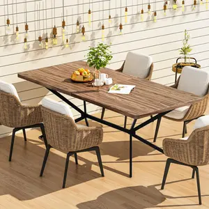 DKLGG 70.87" Large Dining Room Table for 6 to 8, Wood Rectangular Table with Metal Legs, Industrial Dinner Table,Rustic Brown+Black