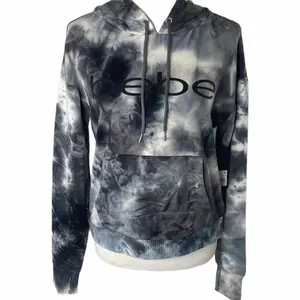 Bebe Sport Women's Hoodie Black and Grey Tie-dye Pocketed Athletic Size Small Sweatshirts Tops Pullover Long Sleeve Womenswear