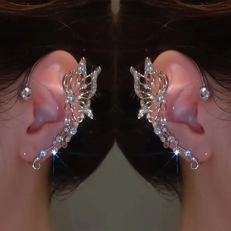 2pcs Sparkling Butterfly Ear Cuff Climber Set - Hypoallergenic Copper, No Piercing Required, Perfect for Parties & Casual Attire