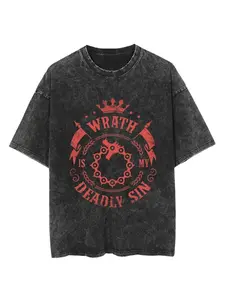The Seven Deadly Sins: Fury Is My Deadly Sin, Retro Washed Oversized T-shirt, 2026 Summer Men's and Women's Street Dress Anime Pattern T-shirt