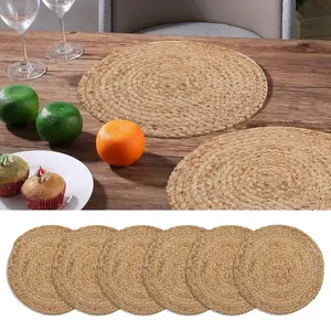 10pcs Round Placemats - Handcrafted Hyacinth Mats, Natural Beige Heat-Resistant Coasters, Kitchen Decorative Placemat, Suitable for Dining Room Decor and Christmas Tablecloths, Hand Wash Only, Dining Essentials, Interior Designer, Holiday Host