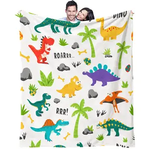 Dinosaur Pattern Plush Blanket for Kids and Adults, Soft Warm Lightweight, Perfect for Bed Sofa Car Room Decor, Holiday Birthday Gift