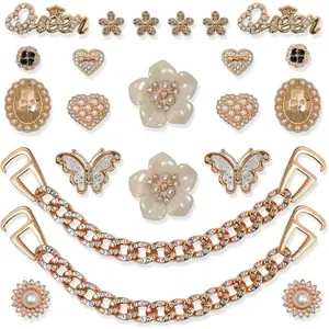 SOGLLQAM 18/20/22/24 Pcs Bling Shoe Charms for Women – Butterfly & Flower DIY Shoe Decorations, Rhinestone Chain Charms, Cute Shoe Jewelry Accessories for Birthday Party Shiny Elegant Footwear