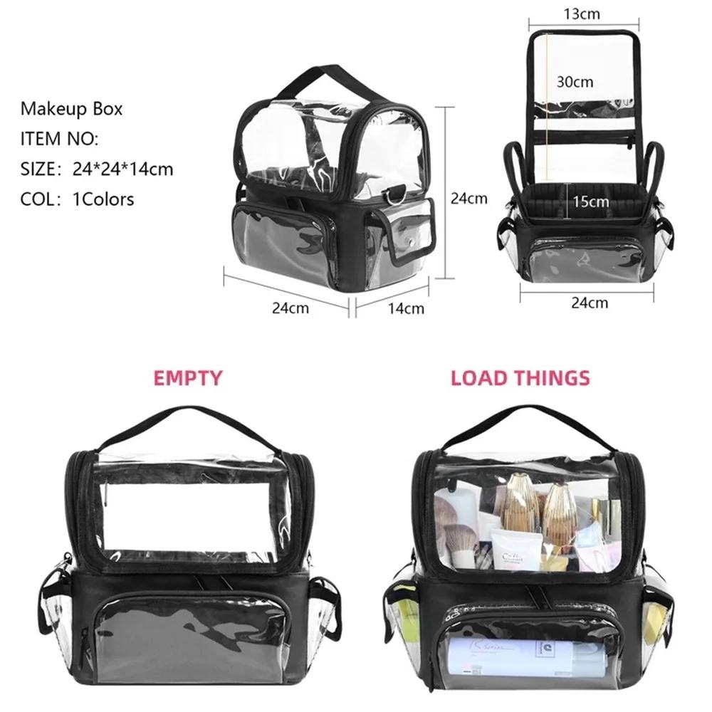 Makeup Brush Bag, Makeup Artist Bag Professional Cosmetic Bag Clear Makeup Bag Large Makeup Train Case Portable Storage Organizer Bag with Adjustable Divide&Shoulder Strap