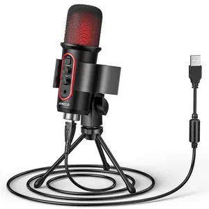 JAMELO USB Microphone for PC, Computer Condenser Mic, RGB Gaming Microphone, Mute Button, Headphone Output, Volume Control, for PC/Laptop/Phone/PS4/5, Plug and Play, for Streaming, Podcast, Studio Recording, for Music Lovers Boys Girls Friends Gift