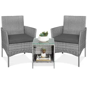 Best Choice Products 3-Piece Outdoor Wicker Conversation Patio Bistro Set, w/ 2 Chairs, Table