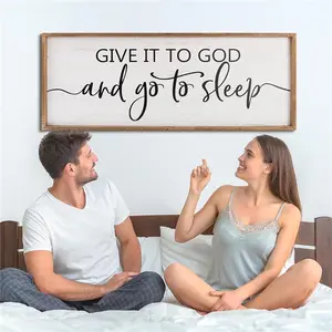 Give It to God and Go to Sleep Sign Wall Decor Above Bed 40''×15'' Large Farmhouse Bedroom Decor Wood Guest Room Decor Framed Wall Art Rustic Master Bedroom Essentials Wall Decoration (Wood)
