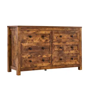AMERLIFE 6 Drawers Dresser for Bedroom, Farmhouse Wood Chest of Drawers with Vintage Grain Texture, Drawer Double Dresser for Bedroom, Living Room
