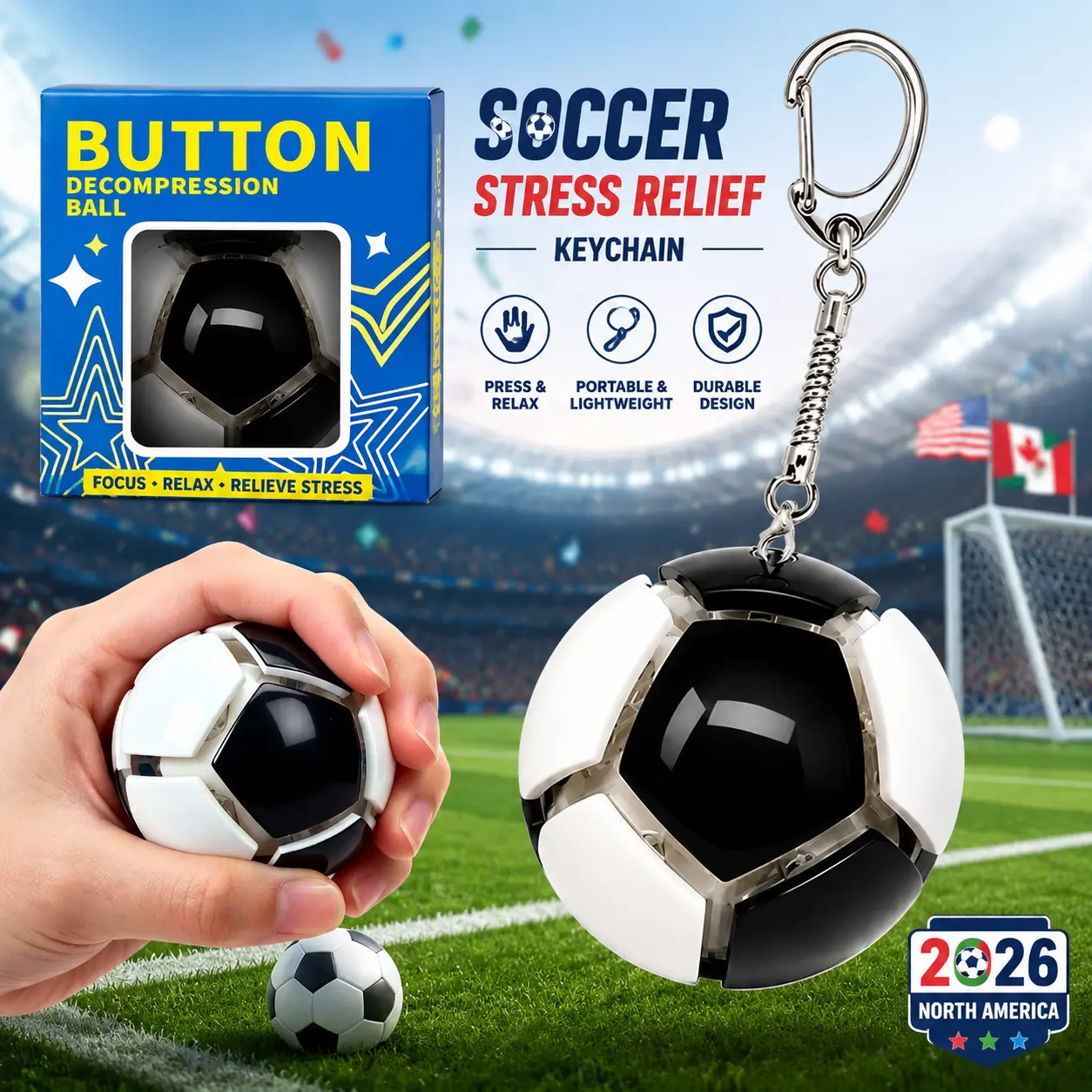 2026 World Soccer Match Gifts for Adults,Mechanical Clicking Sensory Stress Football,Fidget Football Accessories Cup for Anxiety Release