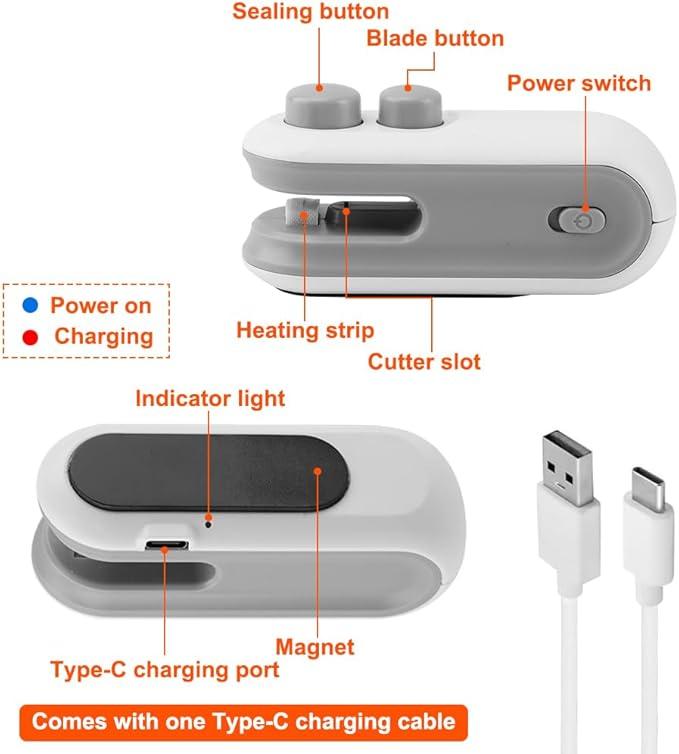 【Valentine's Day Essential Gift】Mini Handheld Vacuum Sealer USB Charging | 2-in-1 for Chips & Snack Bags,Must-Have Valentine’s Gift for Snack Lovers,Ideal Valentine’s Gift for Her/Him.