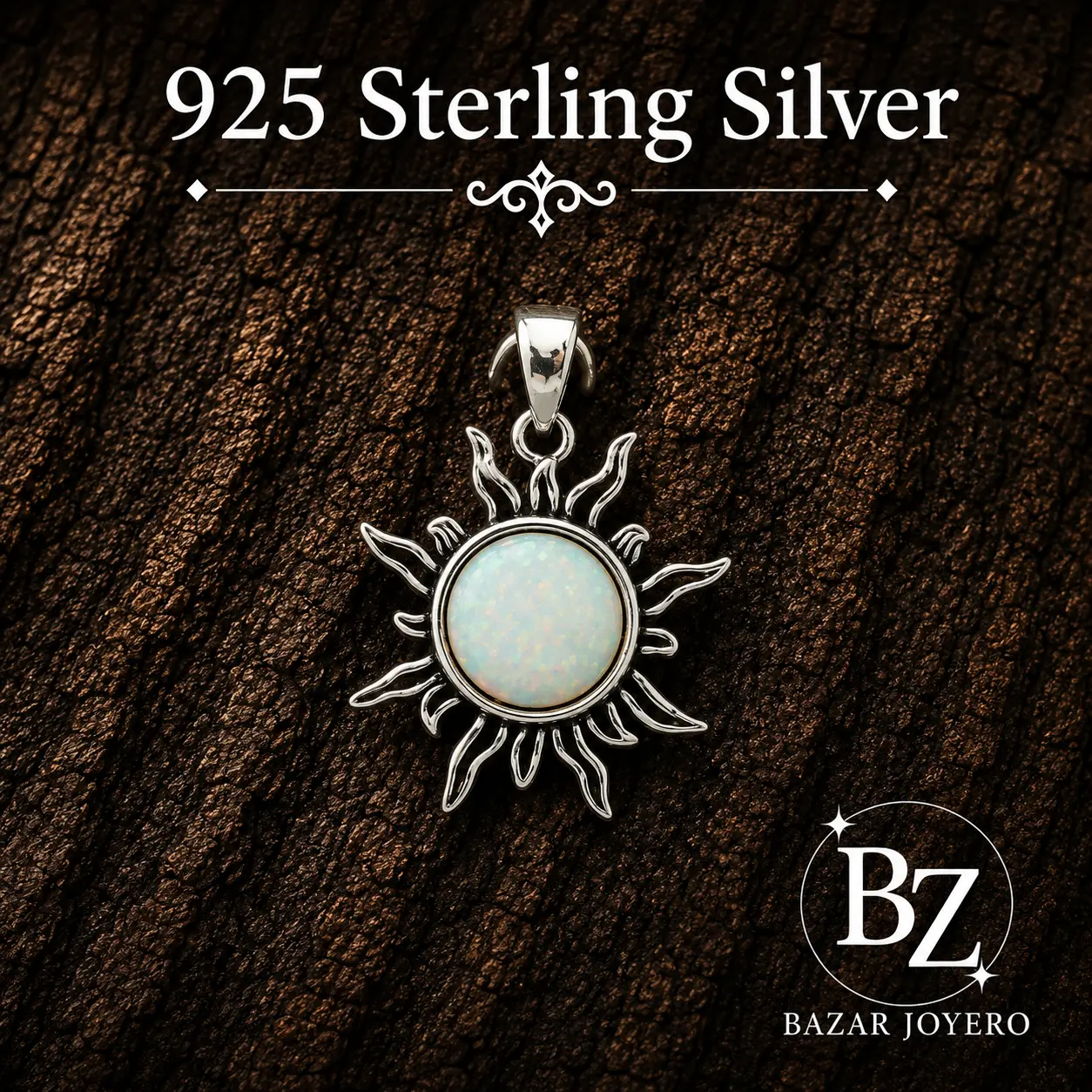 925 Sterling Silver Sun Pendant with Lab Opal