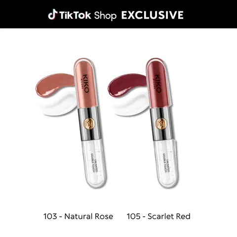 KIKO Milano Unlimited Double Touch Liquid Lipstick Duo 103 Natural Rose & 105 Scarlet Red With A Bright Finish In A Two-Step Application