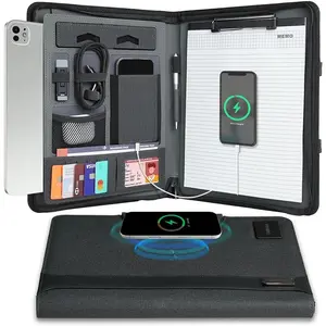 Zipper Padfolio, Portfolio Binder Organizer with 8000mAh Power , Portfolio for Resume, Documents, Phone, Tablet, Business Supplies, Notebook Organizer with