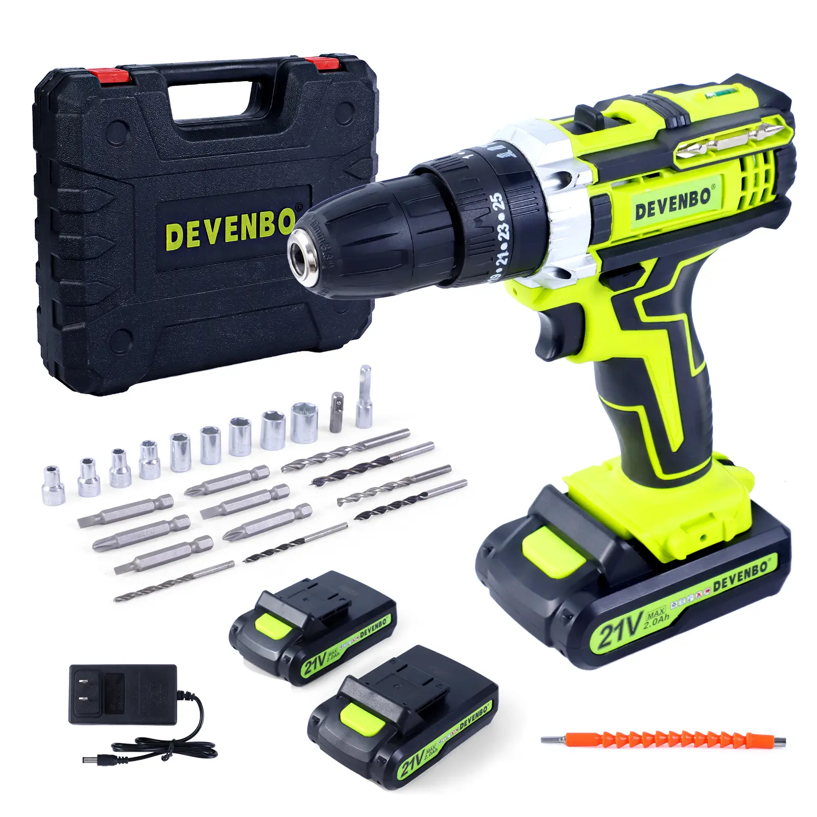 Devenbo Cordless Drill 21V Electric Power Tool Set with 2 Batteries & Charger 118-Piece Kit for Home Renovation DIY Projects Professional Daily Use