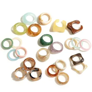 Ship from US Viva Joya 24pcs Resin Rings, Plastic Rings Acrylic Rings for Women, Chunky Aesthetic Stackable jewelry, Bulk Rings, Statement Dome Thick Rings