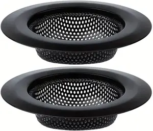 B BARTANS Kitchen Sink Strainers 2 Pack Large Wide Rim 4.5" Diameter Essential Drain Strainer for Homeowners Black & Silver Micro-Perforated Design