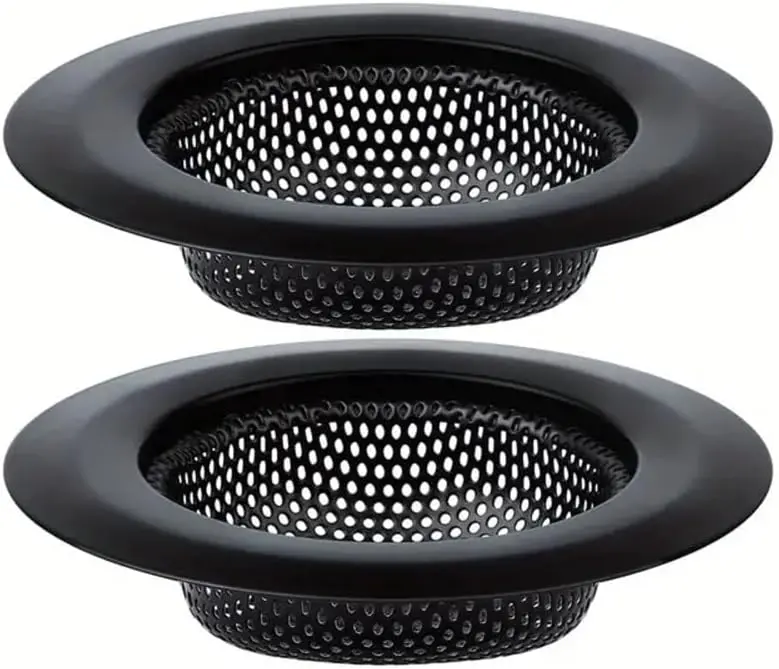 B BARTANS Kitchen Sink Strainers 2 Pack Large Wide Rim 4.5" Diameter Essential Drain Strainer for Homeowners Black & Silver Micro-Perforated Design