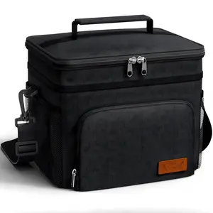 Insulated Lunch Box for Men & Women Leak-Proof Cooler Lunch Bag with 4 Pockets & Adjustable Strap Medium Black Lunch Tote for Work, School, Picnic & Travel Durable Thermal Food Storage Bag 10.2"x6.9"x8.5"