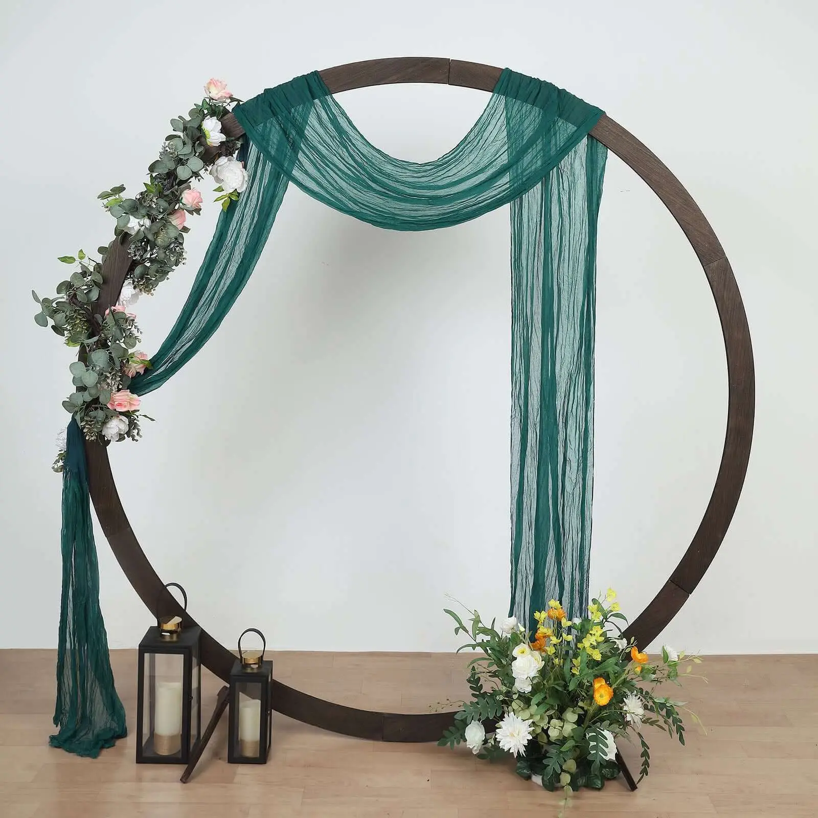 Peacock Teal Solid Wrinkle-Texture Gauze Cheesecloth Draped Fabric - 20ft Hangable Ceremony Arch Trellis Festive Backdrops & Banners, Party Decor, Wedding Window Scarf Valance