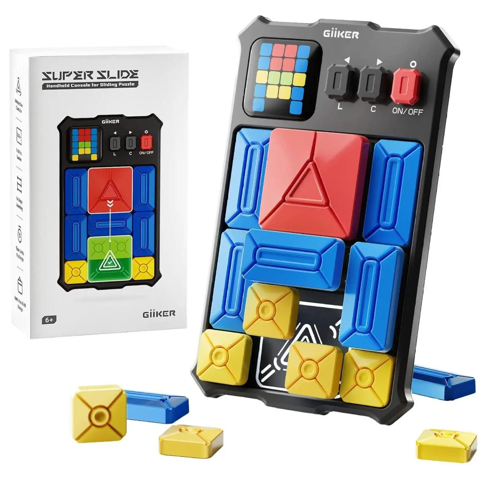 Plastic Compact Slide Tile Puzzle Toy - 500+ Challenges Brain Boost Logic Games, Travel Road Trip Activities, Stocking Stuffers for Teens, Black