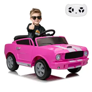 GARVEE 12V Licensed Shelby GT350 Ride On Car with Remote Control, Bluetooth, Shock Absorbers, Safety Belt, 3 Speeds, LED Lights, Music, Battery Powered Electric Vehicle for Toddlers, Pink