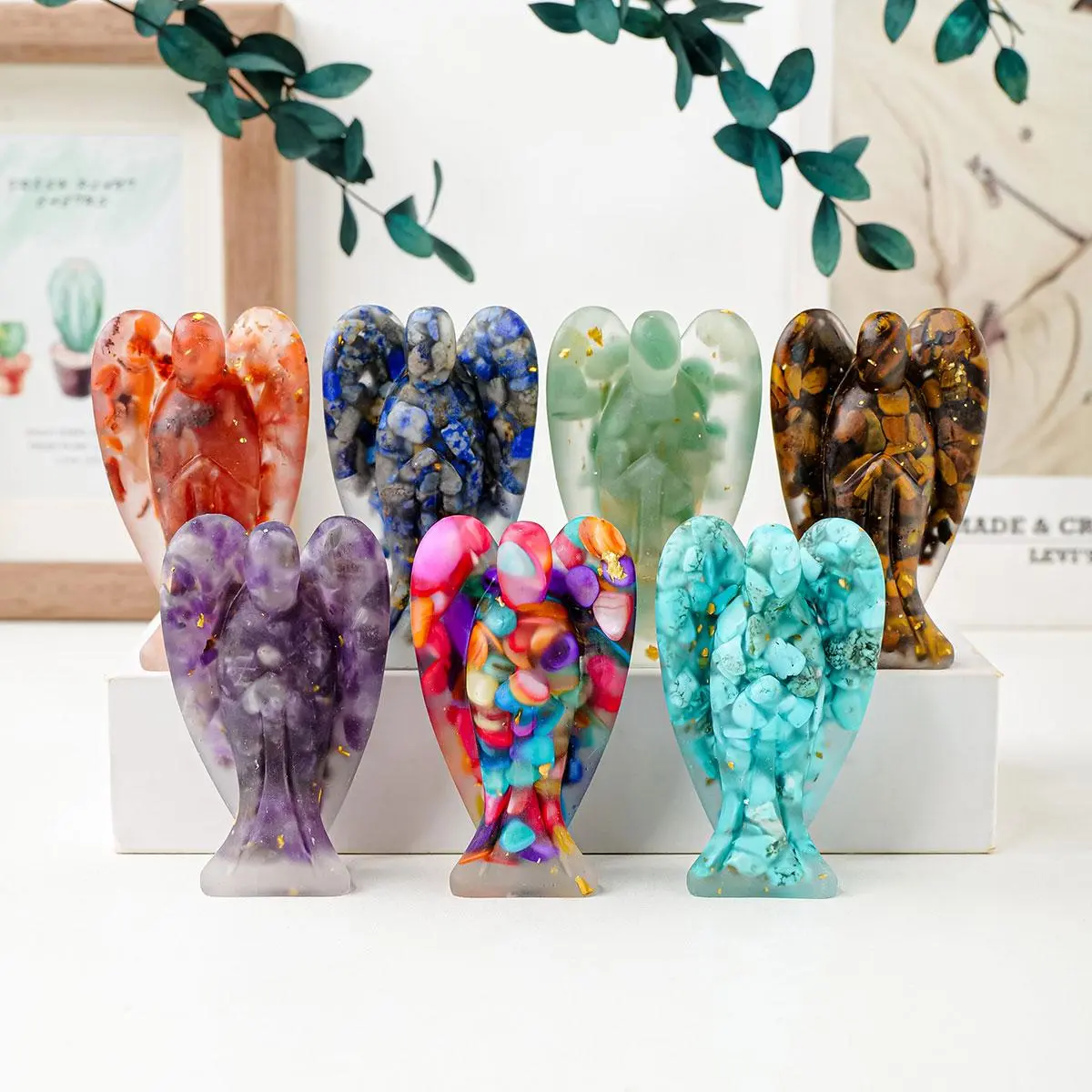 Artificial Healing Crystal Gravel Dropper, Crystal Carvings, 1 Count Resin Angel Shape Statue Craft Ornament, Home Desktop Decoration, Home Decor, Crystal Decorative Ornaments