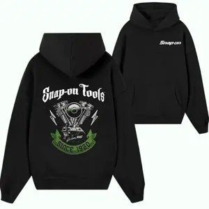 Snap-on Tools Engine Hoodie – Black Mechanic Pullover Featuring Vintage V-Twin Motor Graphic and Since 1920 Design for Garage and Automotive Enthusiasts