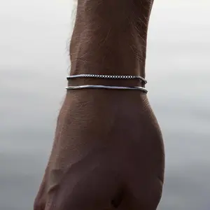FREEKISS Layered Bracelet For Men Boys Sterling Men Bracelet Dainty Set 2mm Snake Box Chain Link Braclets 6.5-9 Inch Silver Gift For Men Boys  For Christmas Stack