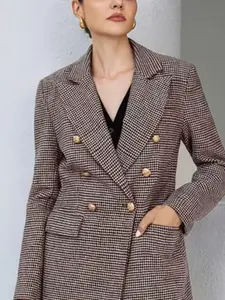 Women's Houndstooth Blazer Jacket, Elegant Long Sleeve Design, Regular Fit, Perfect for Spring & Fall Business Casual Wear