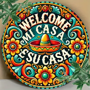 1pc Aluminum Welcome Sign "Mi Casa Su Casa" 8x8 inch Floral Mexican Folk Art Wall Decor Durable Metal Artwork for Home Office Bedroom Kitchen Restaurant Bar Easy to Hang Housewarming Gift Flower