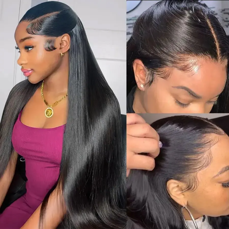 [Super Deal] LEFGODY 180% Straight and Body Wave Natural Black 13x6 HD Transparent Lace Front Human Hair Wigs Pre Plucked Wigs For Women