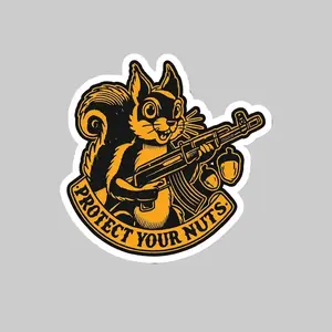 Protect Your Nuts Squirrel Sticker, Funny Tactical Humor Decal, Vinyl Sticker for Laptop, Water Bottle, Car, Outdoor Gift