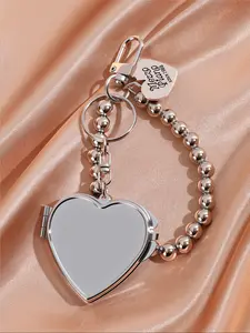 Mini Heart-Shaped Dual-Sided Makeup Mirror, Fashionable Women's Accessory, Versatile Daily Use Bag Charm, Trendy Style, Fashionable Alloy Keychain