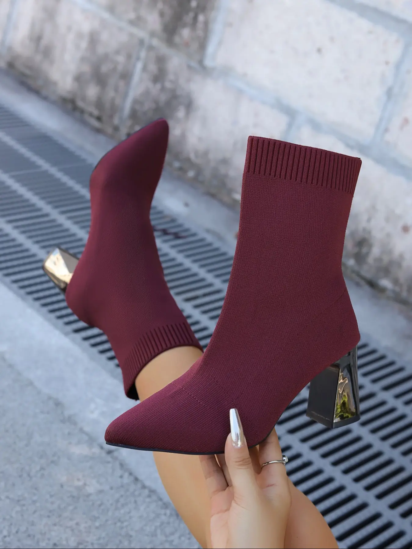 Women's High Heel Shoes, Pointed Toe, Elastic Knit Design, Perfect for Work & Casual Wear, Comfortable Textile Upper Material, Fashion Pointed Toe, Boots with the heels, Pointed Toes Boots, Footwear Boot